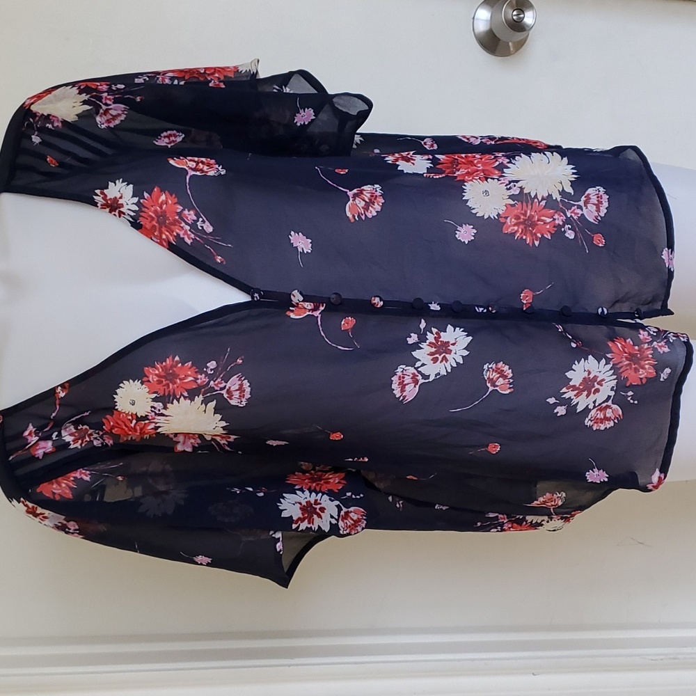 Torrid Women's Floral Print Chiffon Dolman Navy Top/ Blouse Size 0
